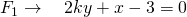 F_1 \to \quad 2ky+x-3=0