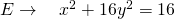 E \to \quad x^2+16y^2=16